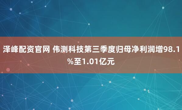 泽峰配资官网 伟测科技第三季度归母净利润增98.1%至1.01亿元